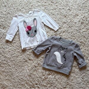 Baby Girls' Bunny & Cat  Long Sleeve Tops - White Gray Bundle H&M Carters